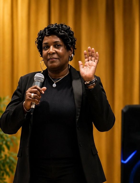 Sharron Bazemore, Chief Executive Officer of Nulife Services Inc., speaking at an event